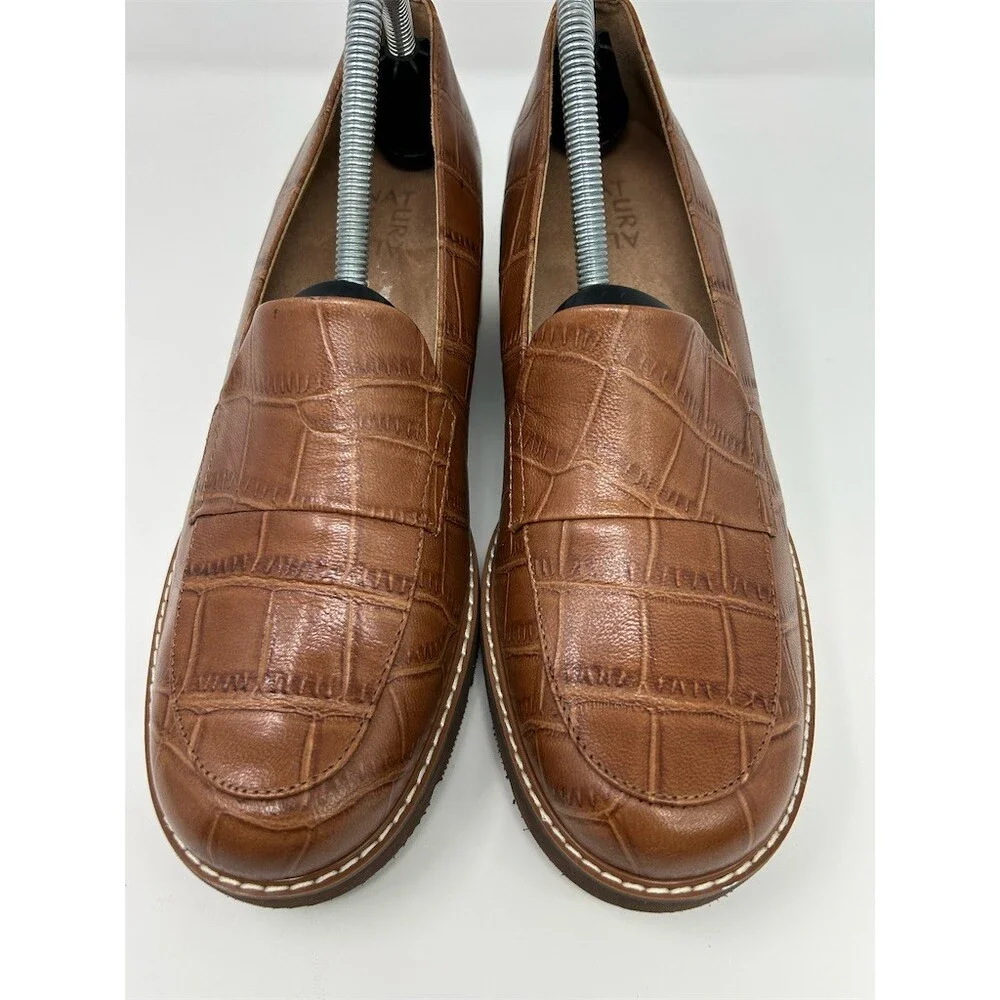Naturalizer Darry Women's Loafer Slip-On Brown Croc Embossed Lug Sole Size 9.5W